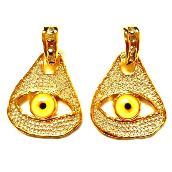 New ZARA Gold Evil Eye of Protection Design Earrings - Picture 2 of 8
